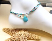 Teardrop Magnesite Citrine Stretch 2x Wrap Anklet - Stackable - Dainty Anklets - Layering Jewelry - Summer Jewelry - Cruisewear
