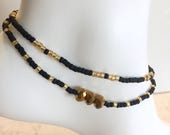 Black Gold Egyptian Style Stretch 2x Wrap Anklet - Stackable - Dainty Anklets - Layering Jewelry - Summer Jewelry - Cruisewear