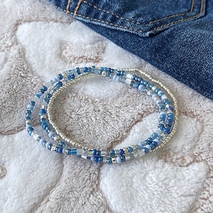 Dazzling Denim Beaded Bracelet Set Stretch Bracelets Tiny Bead Bracelets Stackable Layer Small Bead Bracelet image 7