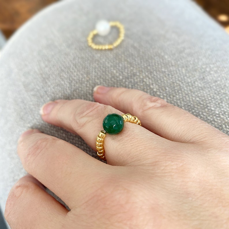 Stackable Bead Ring Layering Rings Dainty Stretch Ring Emerald Jade Individual Stretch Ring