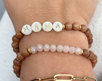 Mama Rosewood Beaded Bracelet Set -  Stretch Bracelets | Bead Bracelets | Stackable | Bracelet Stack