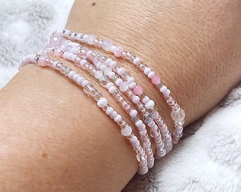 Pink Champagne Beaded Stretch Wrap Bracelet | Necklace | Stackable | Layering Accessory | Bohemian