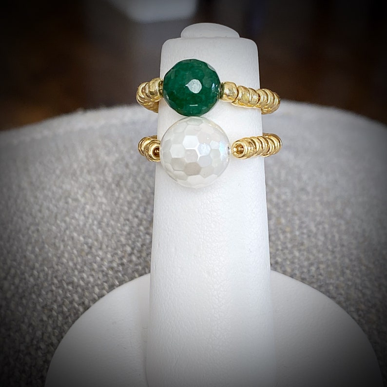 Stackable Bead Ring Layering Rings Dainty Stretch Ring Emerald Jade Individual Stretch Ring