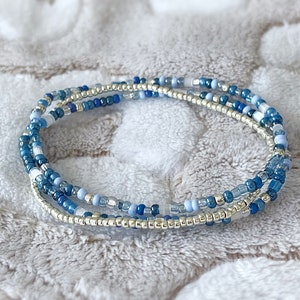 Dazzling Denim Beaded Bracelet Set Stretch Bracelets Tiny Bead Bracelets Stackable Layer Small Bead Bracelet image 8