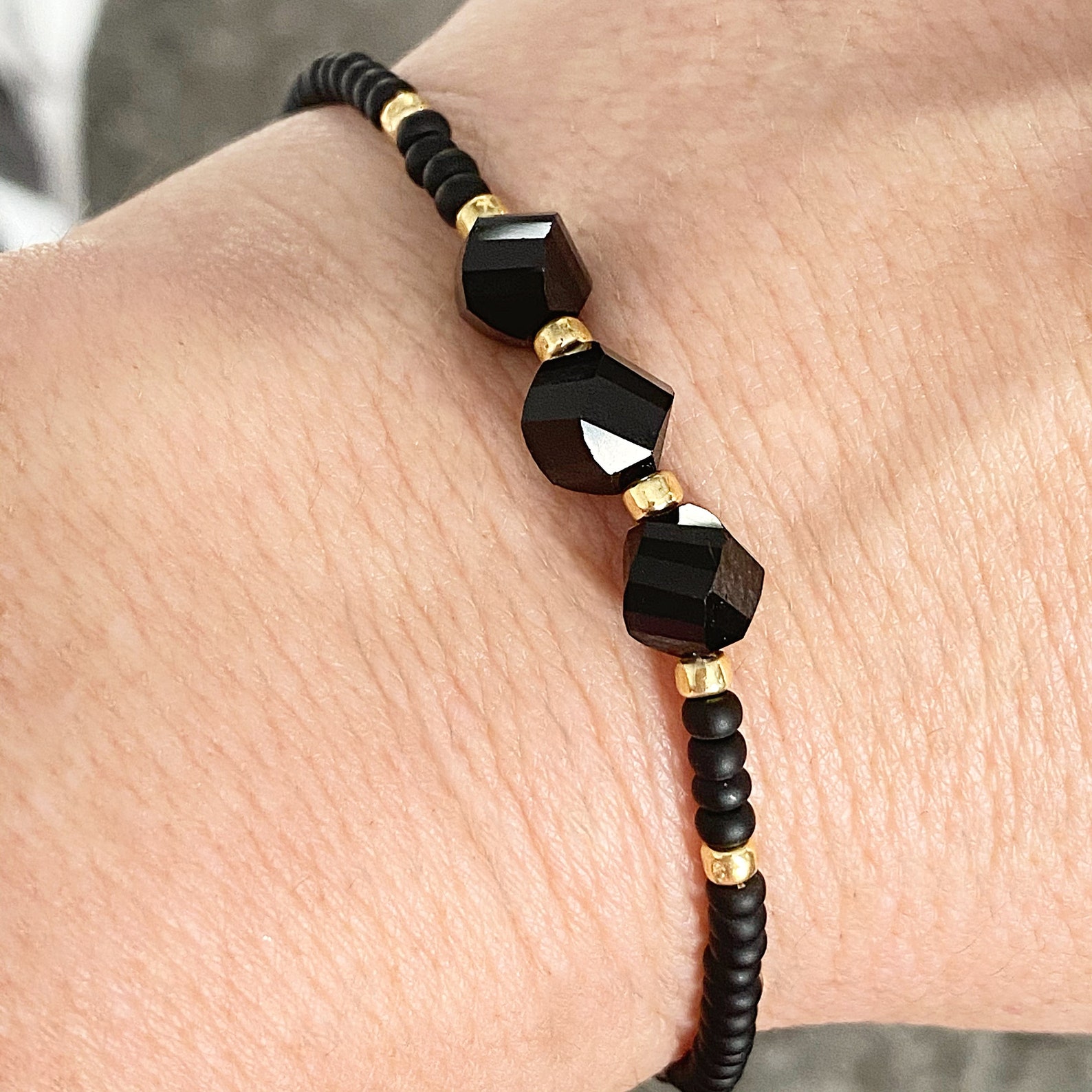 Black and Gold Individual Beaded Bracelet Set Stretch | Etsy