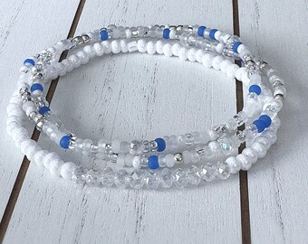 Touch of Frost Beaded Bracelet Set | Stretch Bracelets | Tiny Bead Bracelets | Stackable | Layer | Small Bead Bracelet