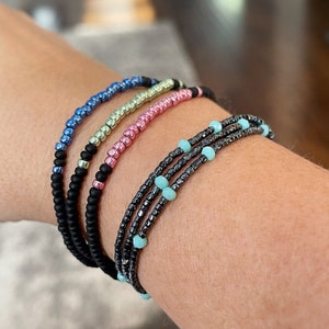 Metallic Beaded Stretch Bracelet: Stackable Tiny Bead Bracelet