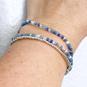 Dazzling Denim Beaded Bracelet Set Stretch Bracelets Tiny Bead Bracelets Stackable Layer Small Bead Bracelet image 2