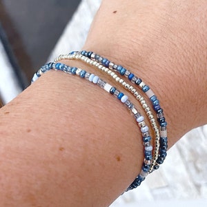 Dazzling Denim Beaded Bracelet Set Stretch Bracelets Tiny Bead Bracelets Stackable Layer Small Bead Bracelet image 3