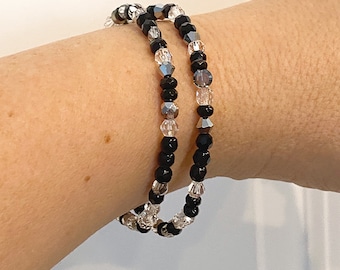 Black Crystal Beaded Stack Bracelet - Sparkle Stretch Jewelry