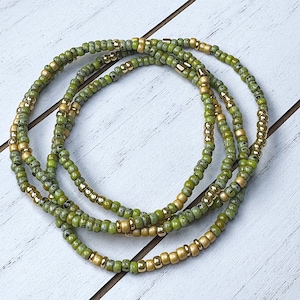 Chartreuse Picasso Beaded Bracelet Set | Stretch Bracelets | Tiny Bead Bracelets | Stackable | Layer | Small Bead Bracelet