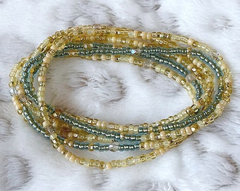 Aqua and Topaz Beaded Stretch Wrap Bracelet | Necklace | Stackable | Layering Accessory | Bohemian