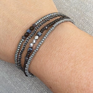 After Midnight Beaded Bracelet Set Stretch Bracelets Tiny Bead Bracelets Stackable Layer Small Bead Bracelet image 6