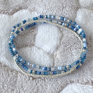 Dazzling Denim Beaded Bracelet Set Stretch Bracelets Tiny Bead Bracelets Stackable Layer Small Bead Bracelet image 1