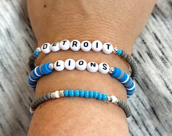 Detroit Lions Beaded Bracelet Set - Stretch Bracelets | Vinyl Bead Bracelets | Stackable | Bracelet Stack