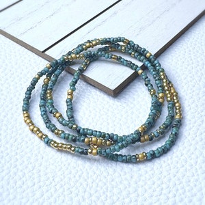 Turquoise Picasso Beaded Bracelet Set Stretch Bracelets Tiny Bead Bracelets Stackable Layer Small Bead Bracelet image 5