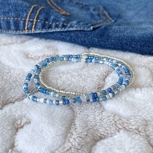 Dazzling Denim Beaded Bracelet Set Stretch Bracelets Tiny Bead Bracelets Stackable Layer Small Bead Bracelet image 10