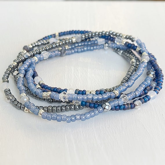 Denim Ice Beaded Stretch 6x Wrap Bracelet Necklace - Etsy