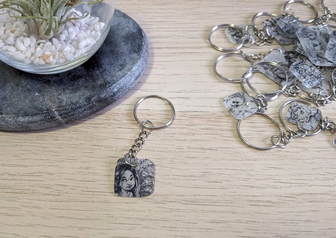 Hand Drawn Charm Key Ring _ ORIGINAL, UNIQUE, Drawing, Illustration ...