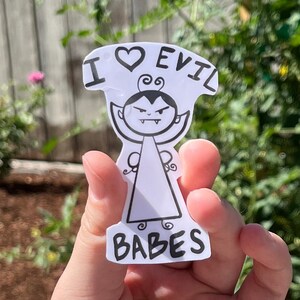 I <3 evil babes | Hand-drawn vinyl sticker, Pixie sticker, fairy sticker, waterproof sticker, dye cut sticker, weird sticker, emo, vampire