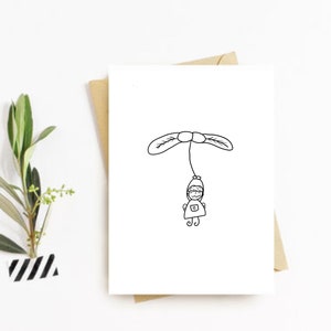 Ahornsamen Hubschrauber Fee | Grußkarte, blanko Karte, Süße Grußkarte, Fee Karte, Handgemalt, Print at Home