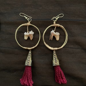 Fox Tooth and Tassel Earrings