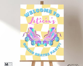 Welkomstbord rolschaatsen | Bewerkbare canvassjabloon | Digitale download