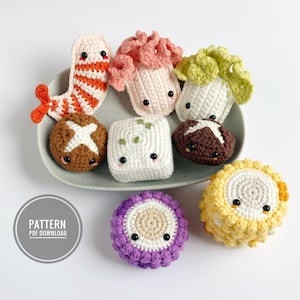 5 Mini Munchies - Hot Pot Zutaten Anleitung häkeln (Digitales PDF) | Lebensmittel Amigurumi