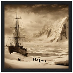 Berth at Falcon Point- Expediciones Antárticas Enigma 1872 - Póster enmarcado de madera de papel mate premium