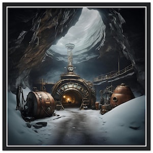 Cámara del tiempo en el monte Erebus - Expediciones Enigma a la Antártida 1870 - Póster enmarcado en madera de papel mate de primera calidad