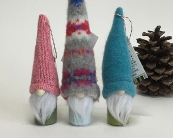 Mini-Gnome Decoration, upcycled felted wool sweater and wool blend felt (MS J1 -J3)