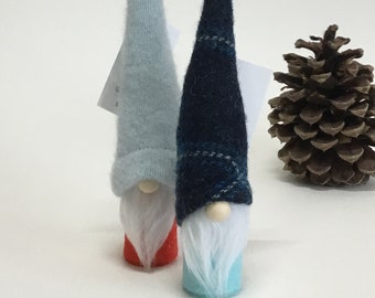 Mini-Gnome Decoration, upcycled felted wool sweater and wool blend felt (MS-B1-B2)