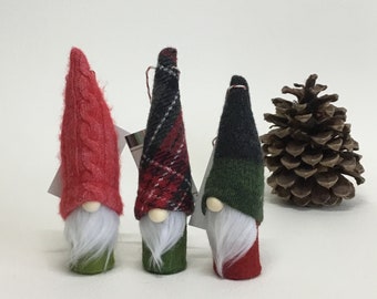 Mini-Gnome Decoration, upcycled felted wool sweater and wool blend felt (MS F1-F3)