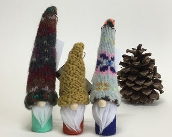 Mini-Gnome Decoration, upcycled felted wool sweater and wool blend felt (MS E1-E3)
