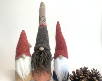 Upcycled Wool Sweater, Fall Gnome Decor, Scandinavian Style Gnome