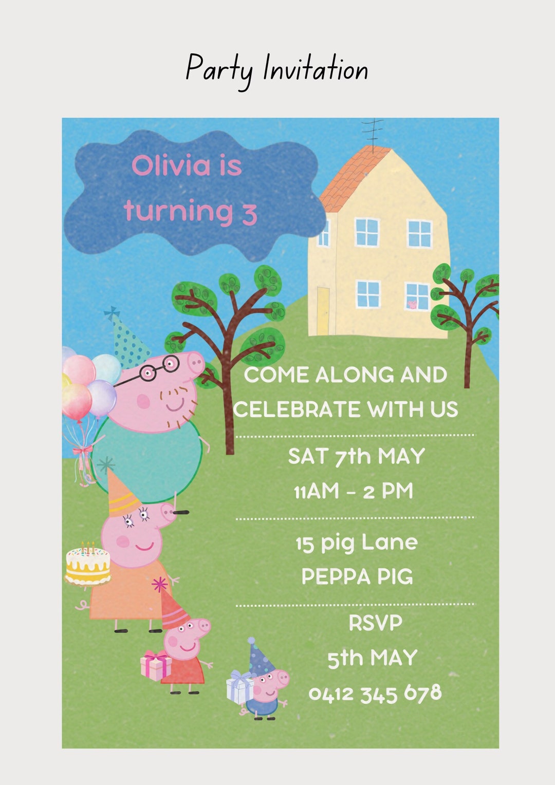 Peppa Pig Party Invitation Customized/personalized. Printable &amp; Digital ...