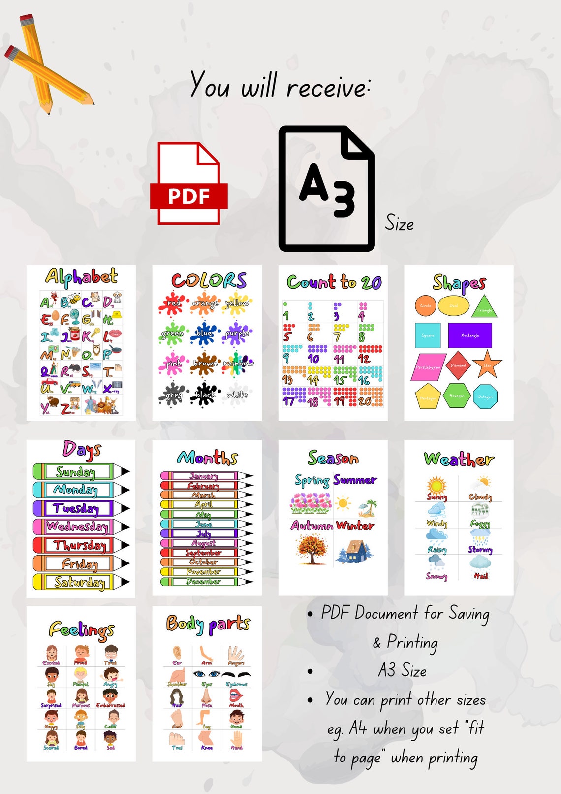 Printable Educational Learning Charts set of 10. Homeschool. Play Room ...