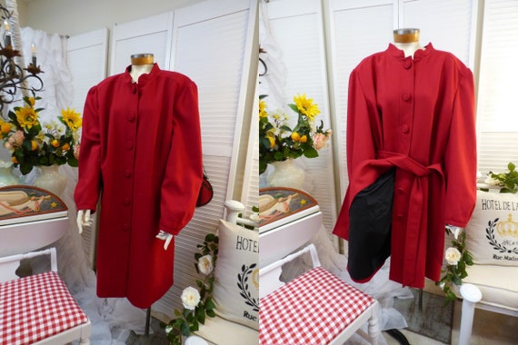 Vintage Nordstrom Semantiks Rich Cranberry Red Belted Dress Wrap Long Coat Pre owned 6 buttons Mandarin Collar and Pockets Size 3X Mod Retro Etsy