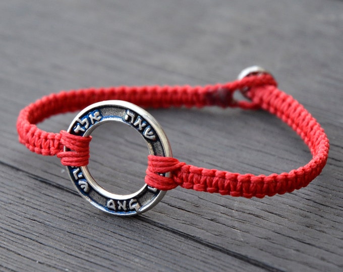 72 Names of God Round Charm for Health, Protection, Love and Prosperity on Red Macrame 8'' Bracelet, Bracelet for Men, Gifts for Men