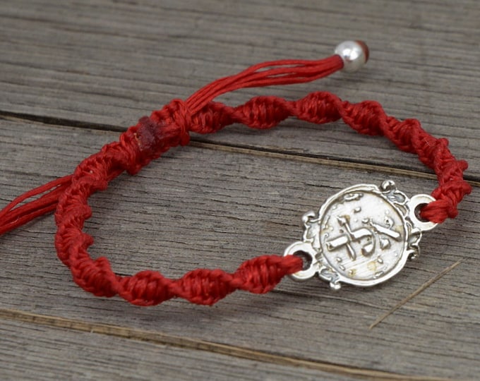 72 Names of God Evil Eye Protection Amulet in 925 Silver on Red Twisted Bracelet - Adjustable