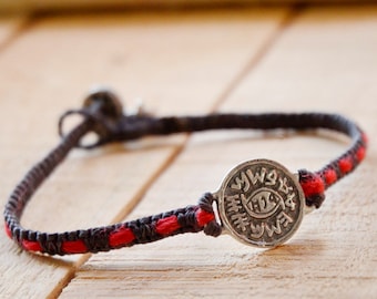 Evil Eye Protection 925 Sterling Silver Amulet Handmade with Red String Woven into Black Macrame Bracelet for Men and Women- VERY DURABLE