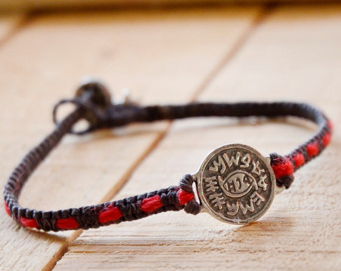 Evil Eye Protection 925 Sterling Silver Amulet Handmade with Red String Woven into Black Macrame Bracelet for Men and Women- VERY DURABLE