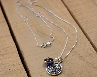 White Evil Eye Charm /& Recovery Solomon Seal Amulet Sterling Silver Necklace for Men and Women