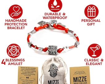 Red Silk String Bracelet - 72 Names of God Silver Tone Cube Charm for Health, Prosperity & Protection - 7 inch Bracelet