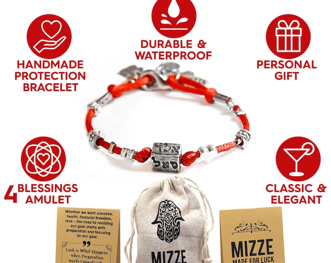 Red Silk String Bracelet - 72 Names of God Silver Tone Cube Charm for Health, Prosperity & Protection - 7 inch Bracelet