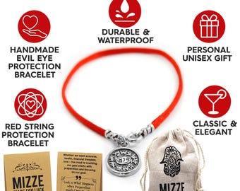 Sterling Silver Against Evil Eye Protection Amulet on Red String Bracelet in 8 inches for men and women