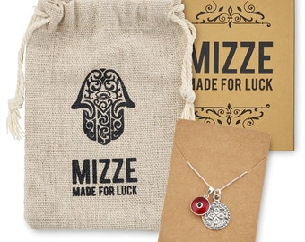 Love Silver Coin Charm Necklace - 20" Box Chain with Red Evil Eye Protection Charm - Unisex Jewelry - Love Necklace for Men & Women