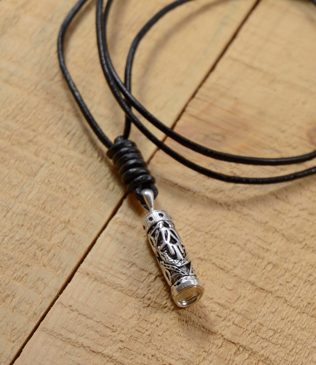 Sterling Silver Mezuzah Pendant on Leather Necklace for Men and Women