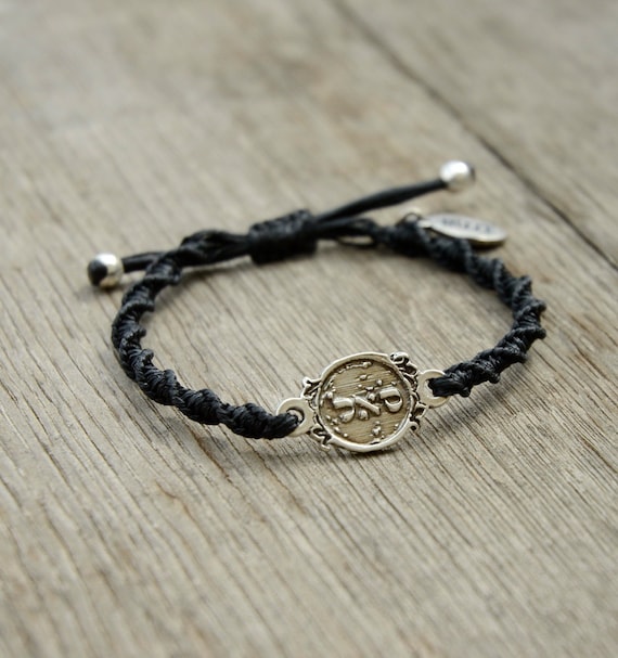 Prayer For My Grandson Black Leather Braided Bracelet With A Magnetic Clasp  Featuring A Stainless Steel Religious Cross Hand-Set With A Black Sapphire