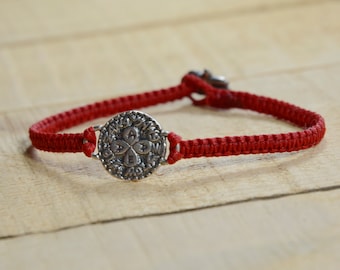 Unisex Love Amulet on Red Hand Woven Bracelet in 7 & 8 inches